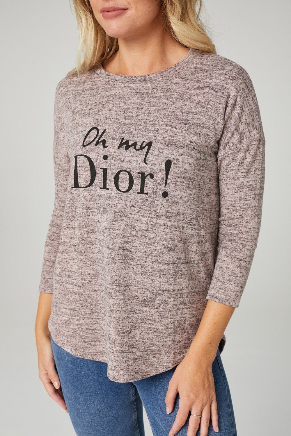 PINK | 3/4 Sleeve Slogan Print Jumper