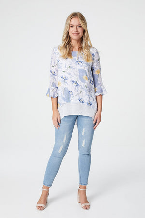 Blue | Floral Layered Hem Top
