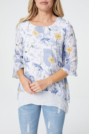 Blue | Floral Layered Hem Top