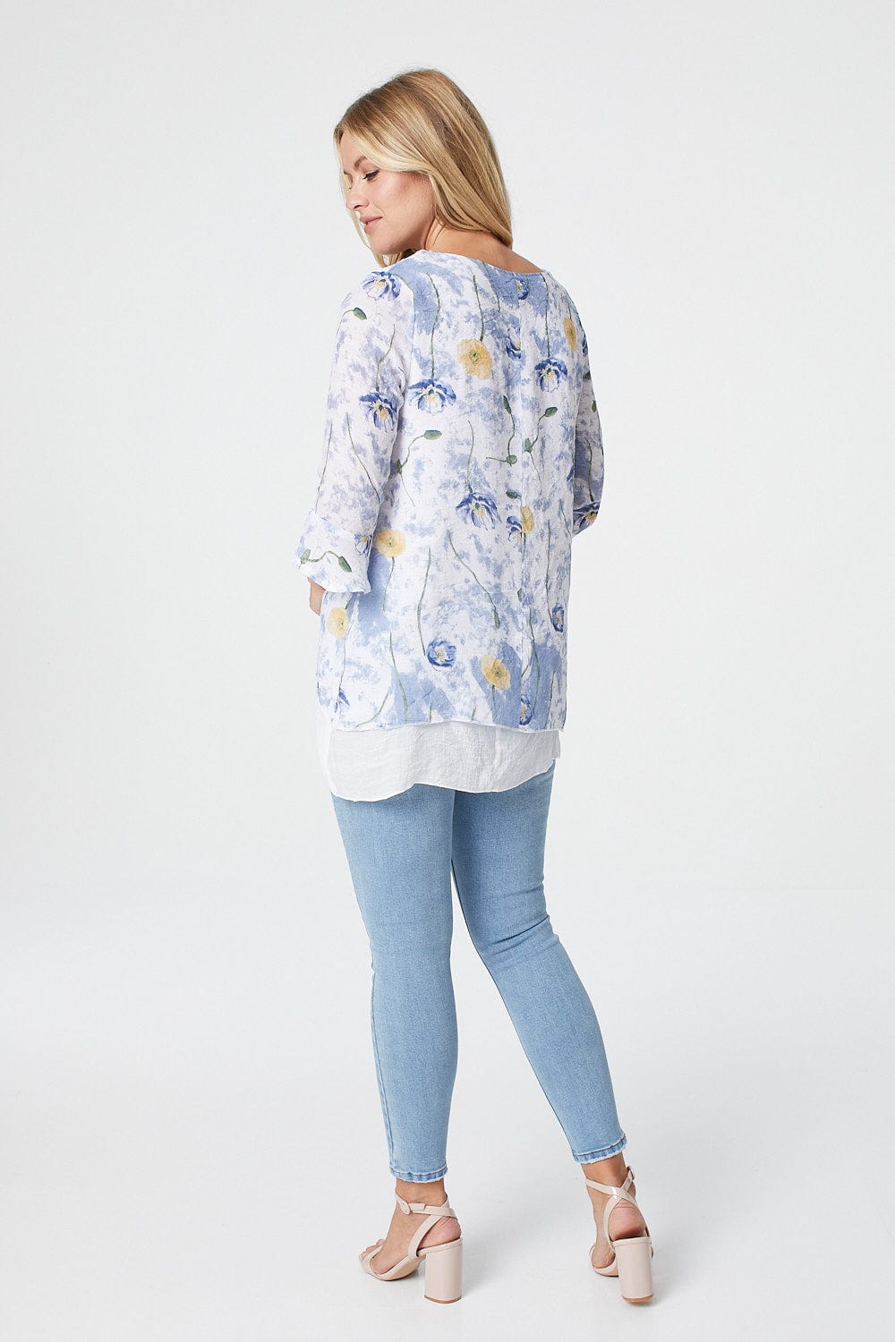 Blue | Floral Layered Hem Top