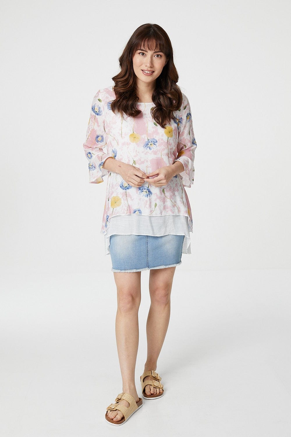 Pink | Floral Layered Hem Top