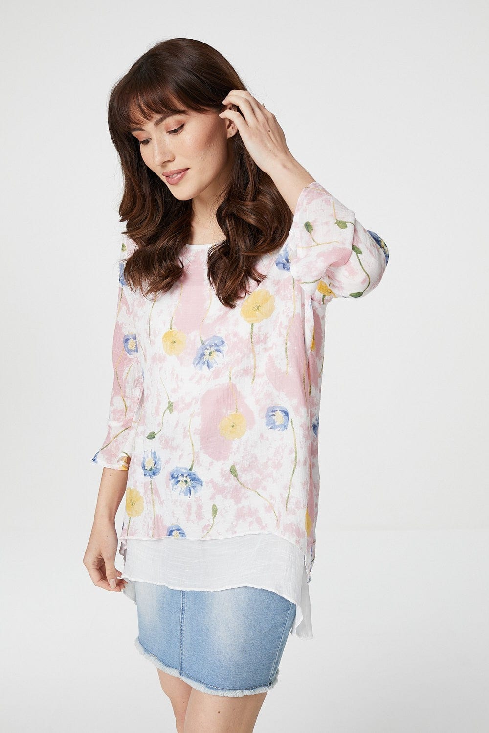 Pink | Floral Layered Hem Top