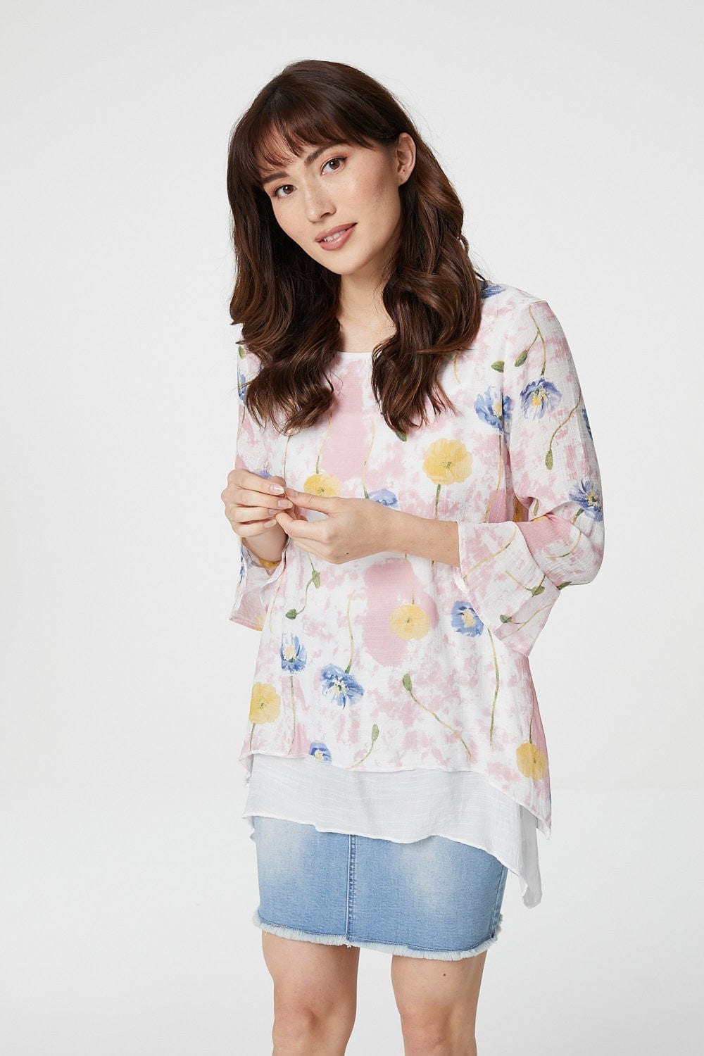 Pink | Floral Layered Hem Top