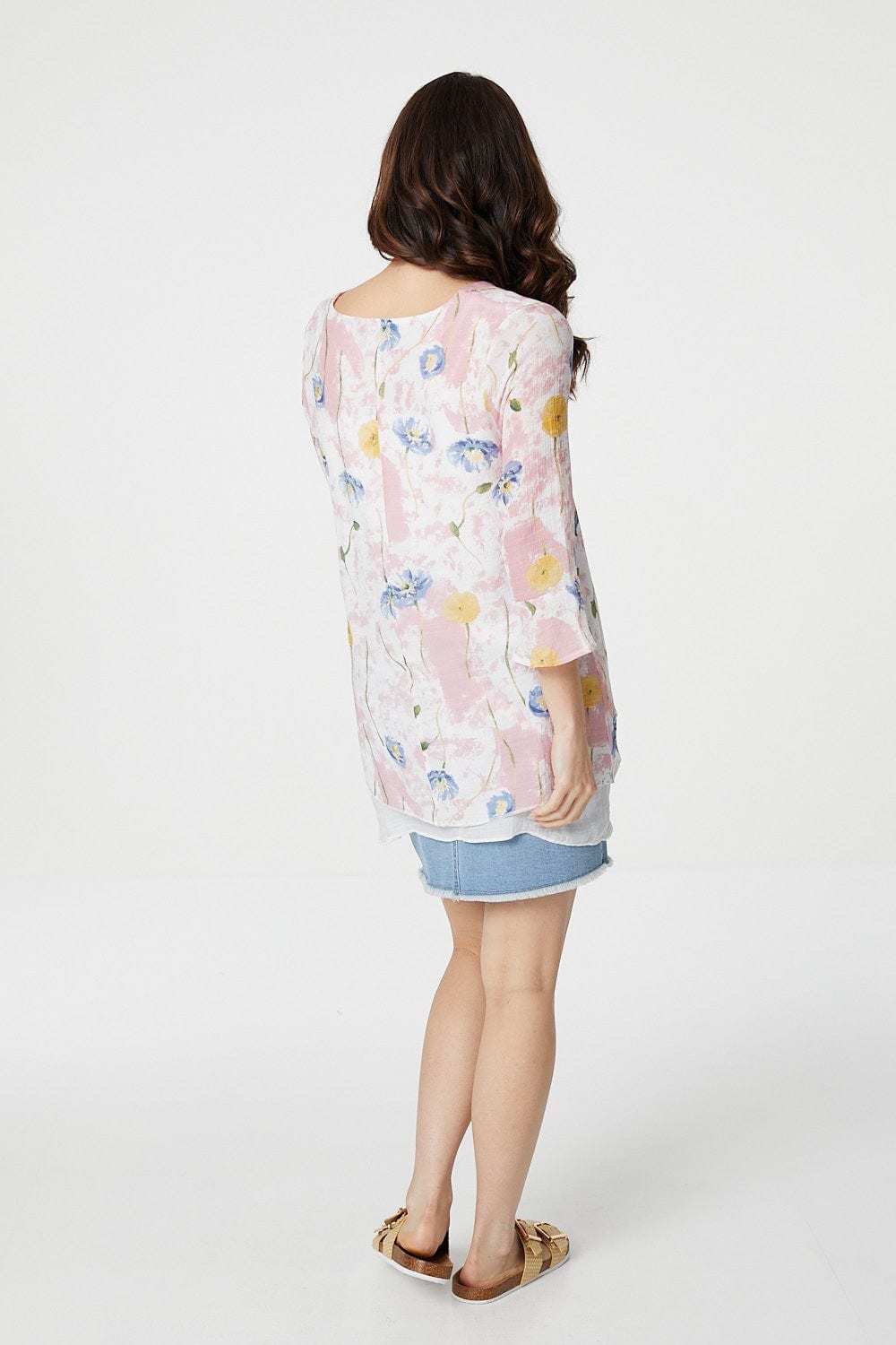 Pink | Floral Layered Hem Top