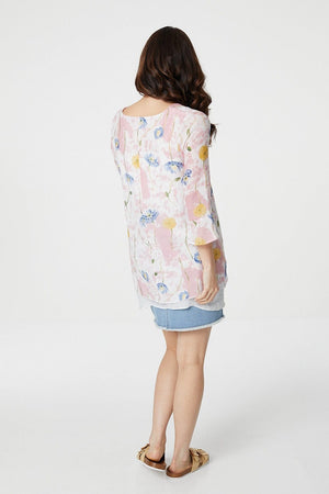Pink | Floral Layered Hem Top