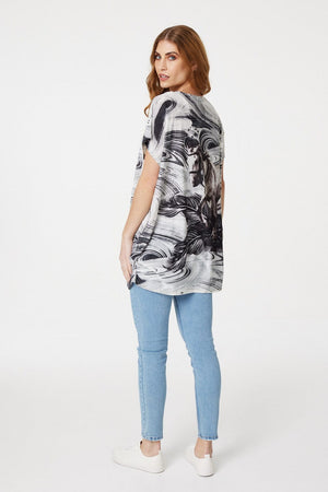 Grey | Horse Print Oversized T-Shirt