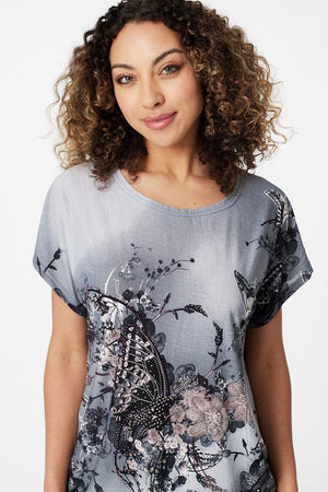 Grey | Butterfly Print Oversized T-Shirt