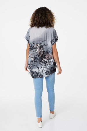 Grey | Butterfly Print Oversized T-Shirt
