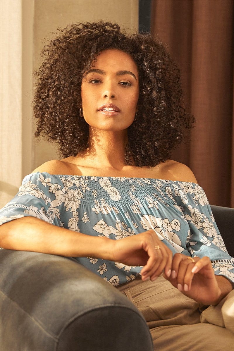Indigo | Floral 3/4 Flared Sleeve Blouse