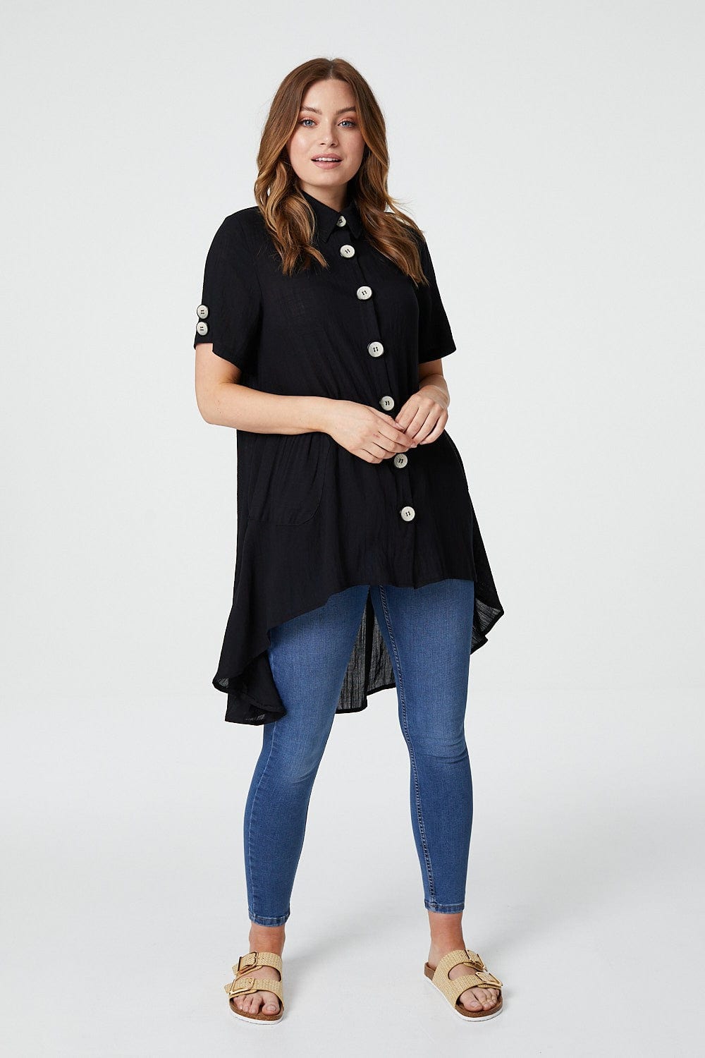 Black | High Low Button Front Shirt