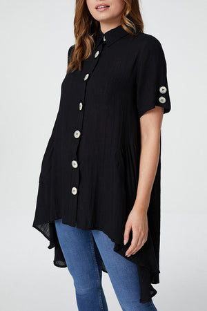 Black | High Low Button Front Shirt