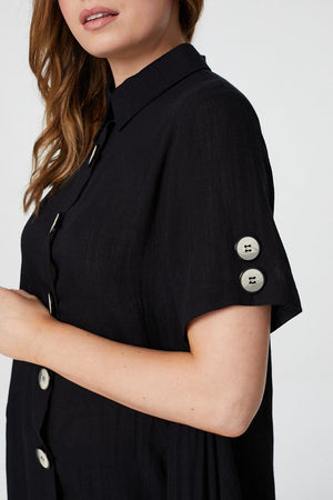 Black | High Low Button Front Shirt