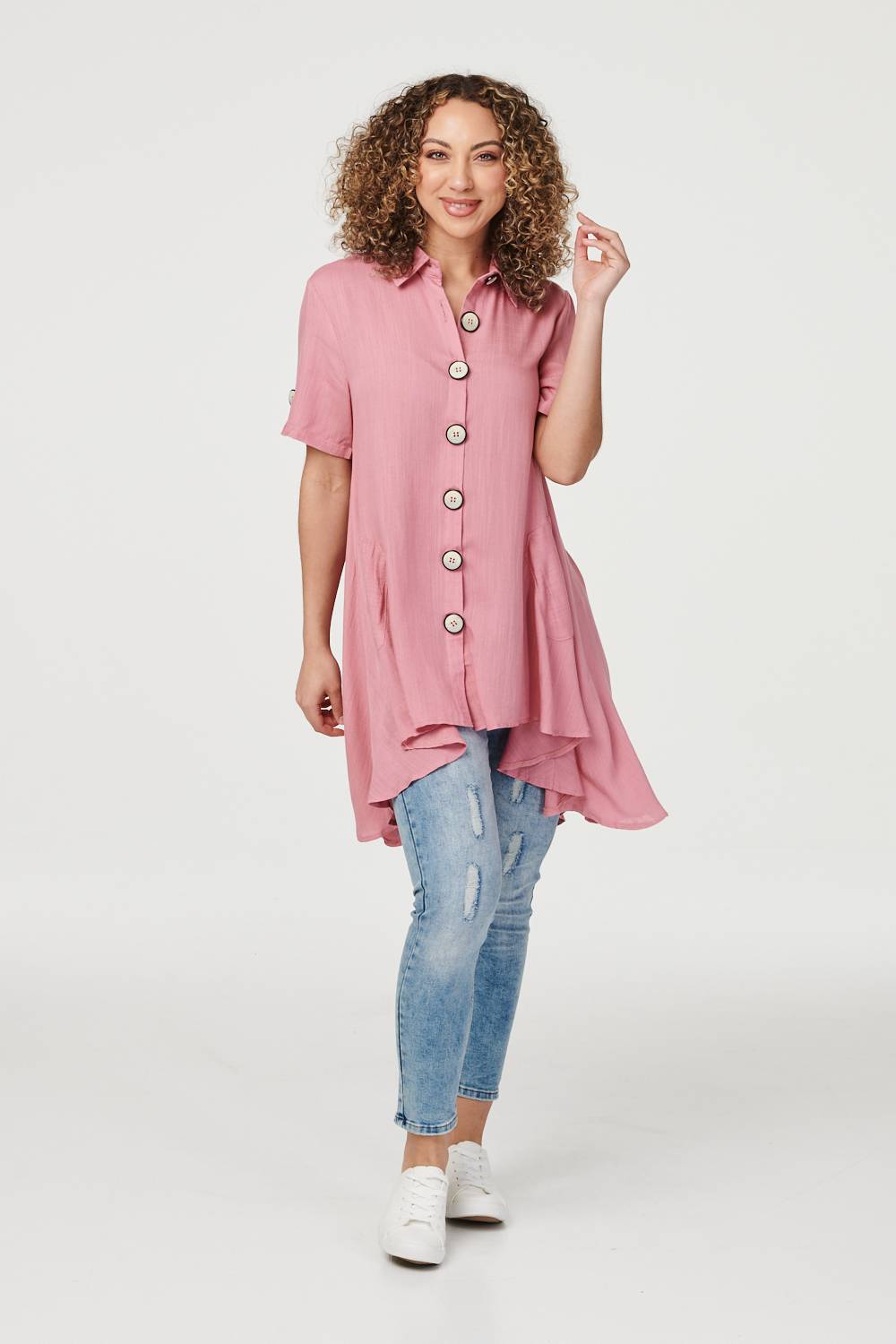Pink | High Low Button Front Shirt
