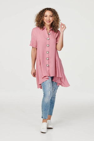 Pink | High Low Button Front Shirt