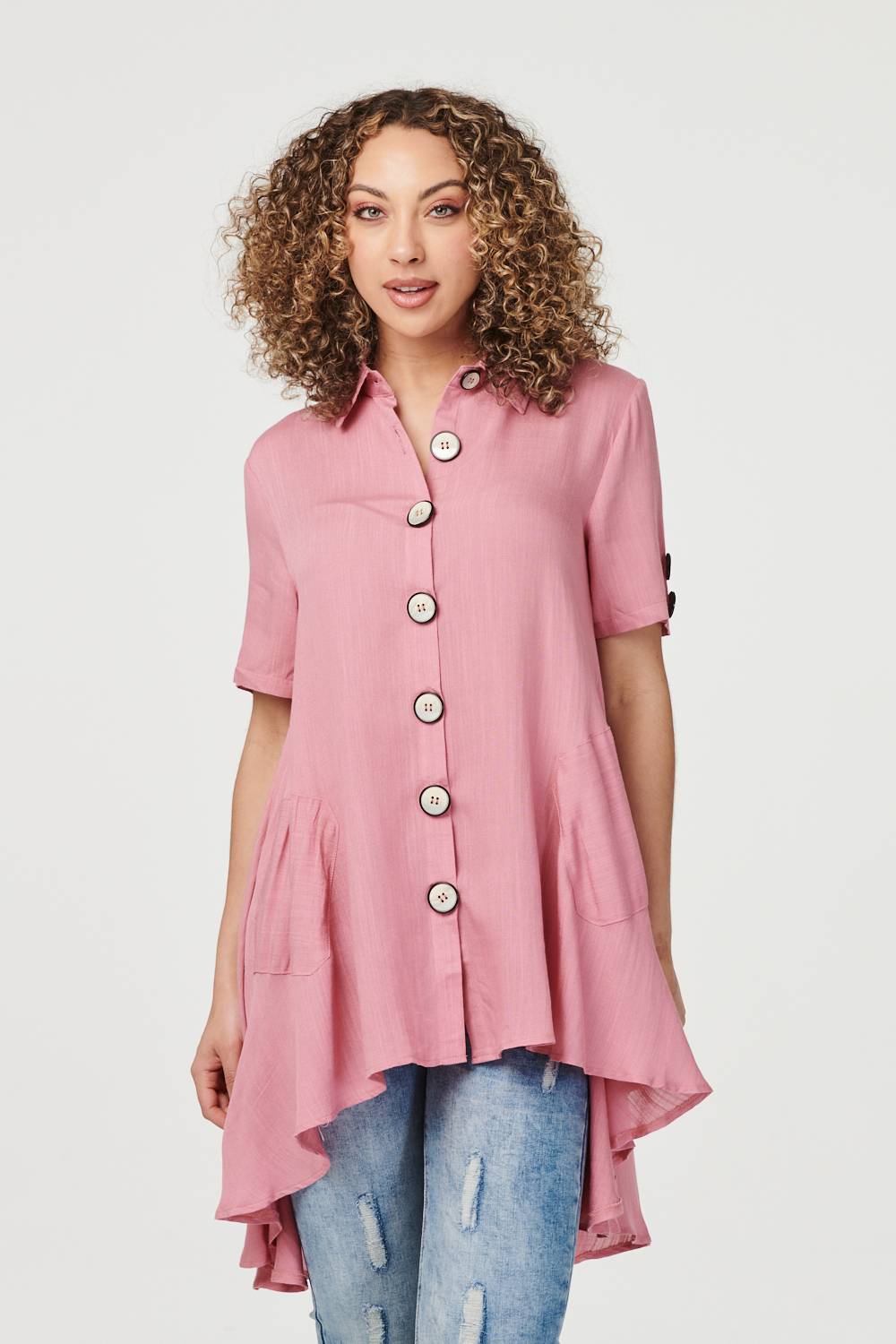 Pink | High Low Button Front Shirt