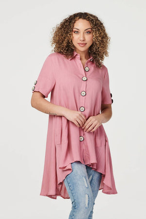 Pink | High Low Button Front Shirt
