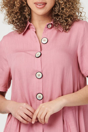 Pink | High Low Button Front Shirt