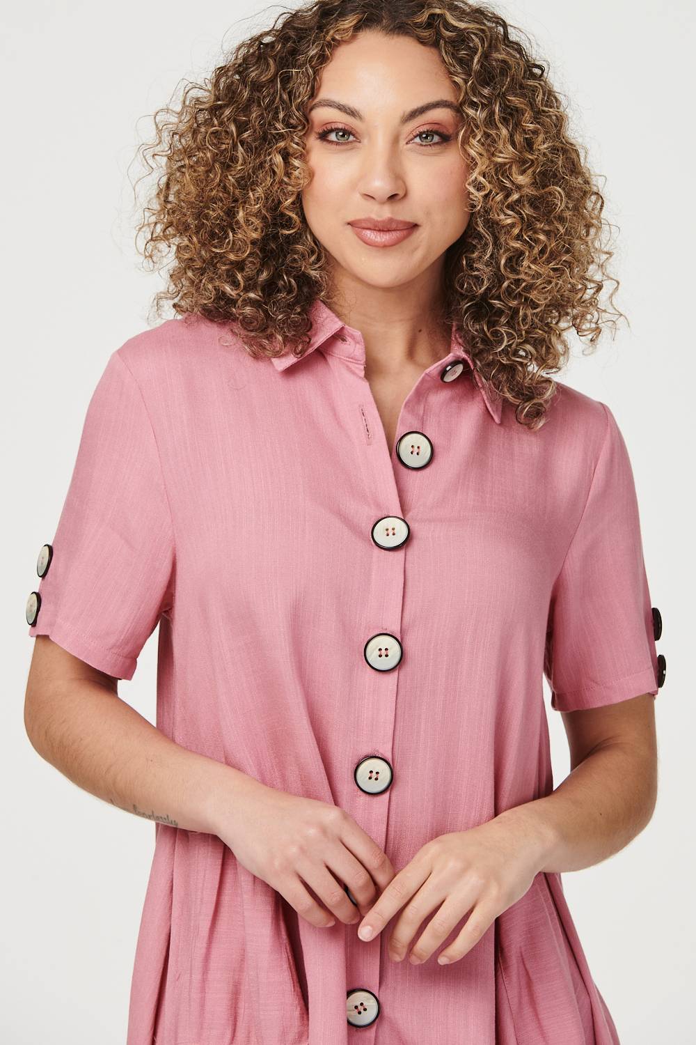 Pink | High Low Button Front Shirt