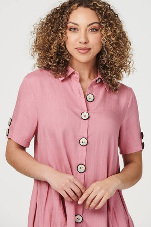 Pink | High Low Button Front Shirt