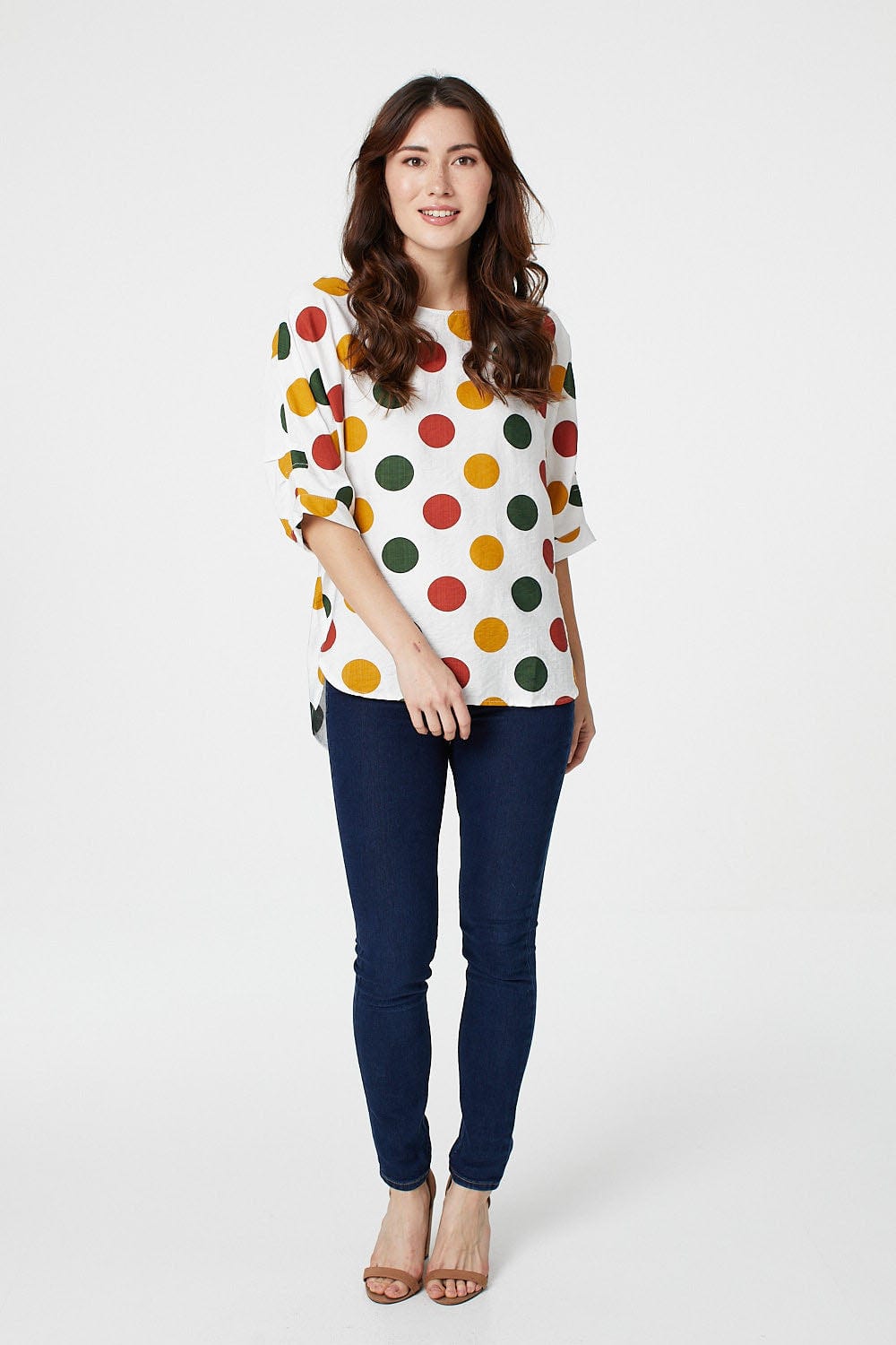 White | Polka Dot 3/4 Batwing Blouse