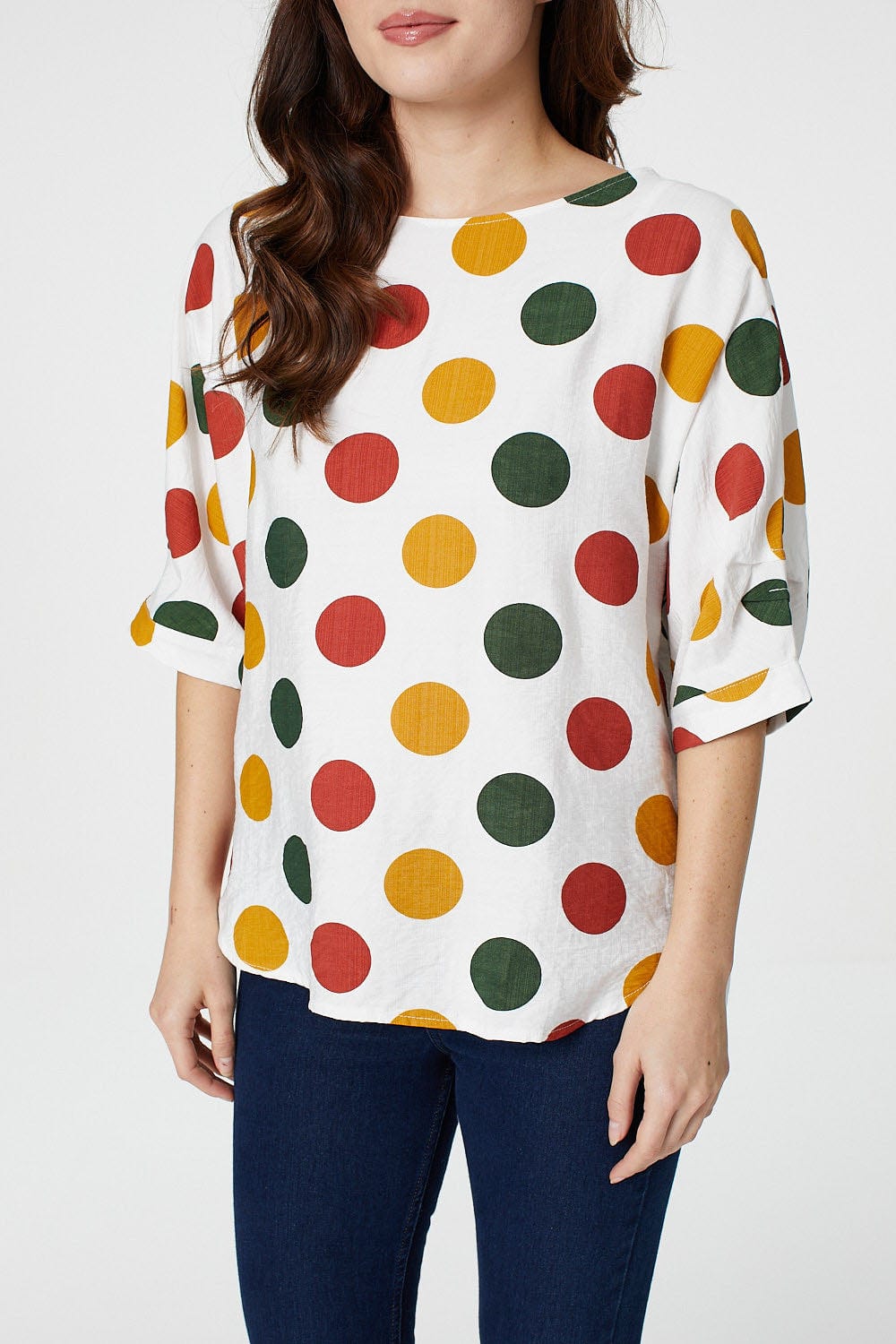 White | Polka Dot 3/4 Batwing Blouse