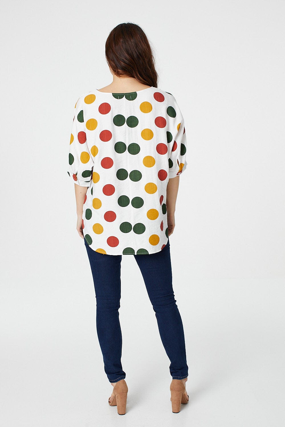 White | Polka Dot 3/4 Batwing Blouse