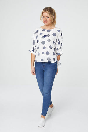 White | Polka Dot 3/4 Batwing Sleeve Blouse