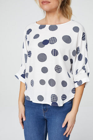 White | Polka Dot 3/4 Batwing Sleeve Blouse