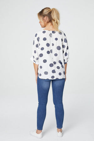 White | Polka Dot 3/4 Batwing Sleeve Blouse