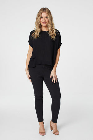 Black | Oversized Short Sleeve Top