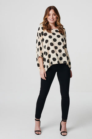 Beige | Polka Dot Oversized Batwing Top