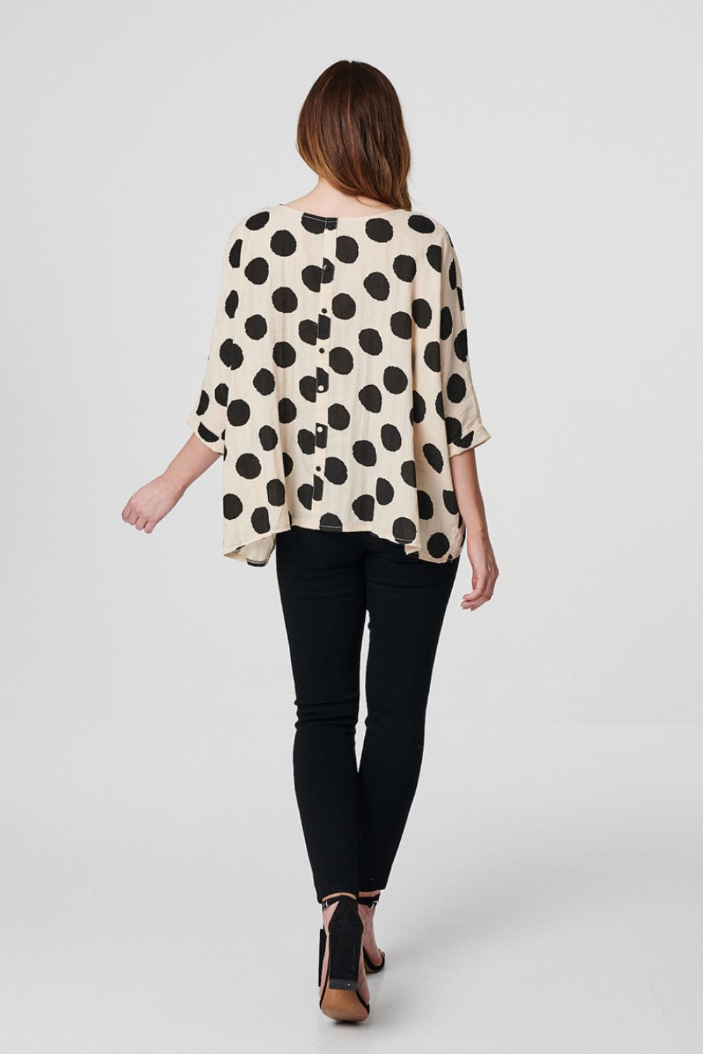 Beige | Polka Dot Oversized Batwing Top