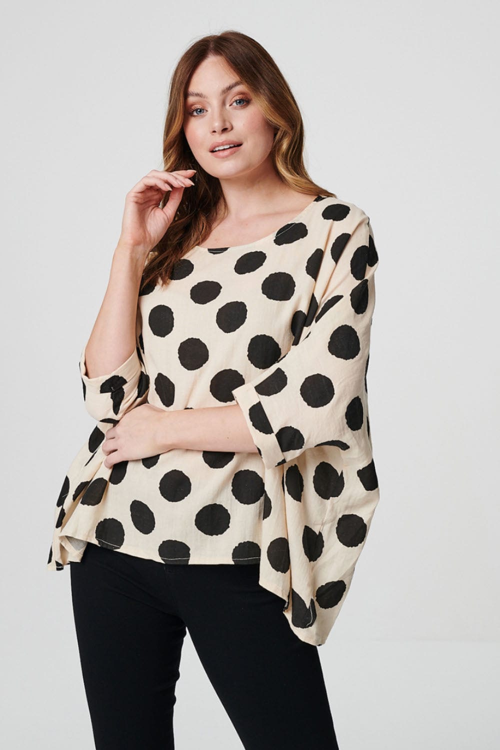 Beige | Polka Dot Oversized Batwing Top