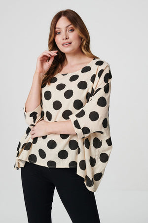 Beige | Polka Dot Oversized Batwing Top