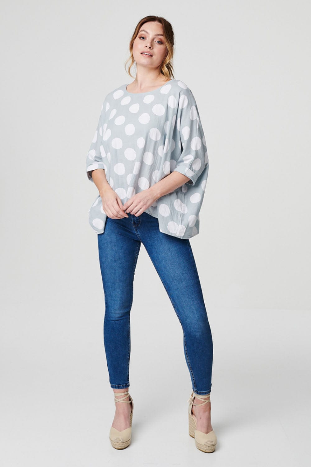 Light Blue | Polka Dot Oversized Batwing Top