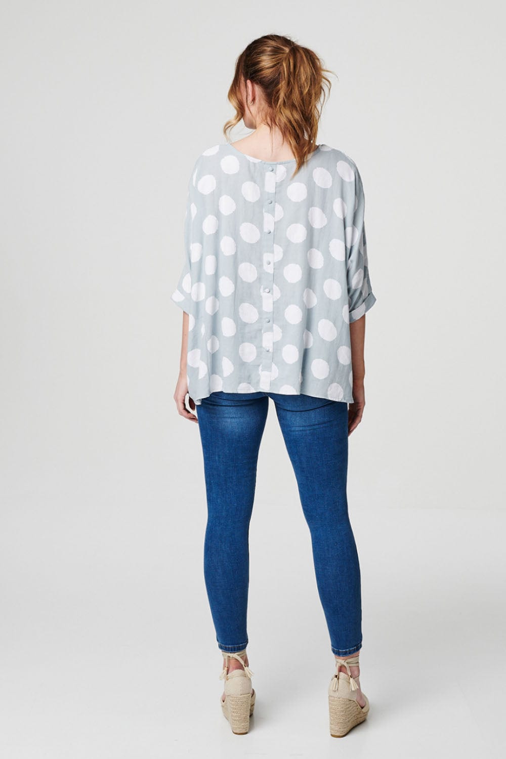 Light Blue | Polka Dot Oversized Batwing Top