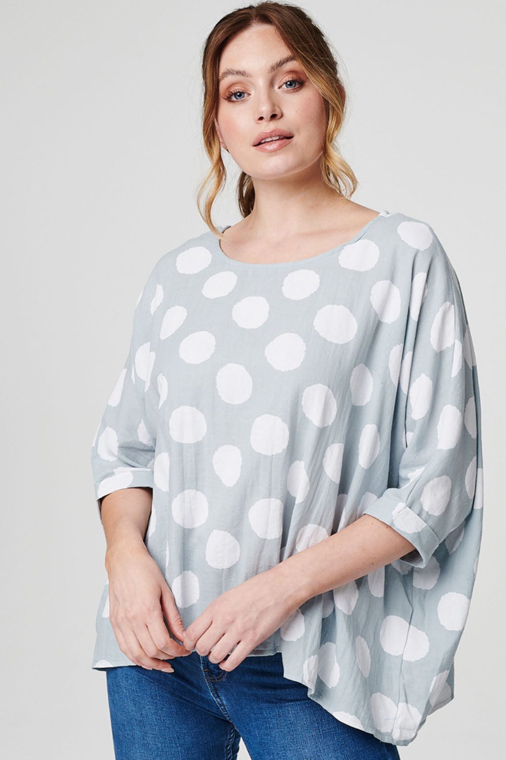Light Blue | Polka Dot Oversized Batwing Top