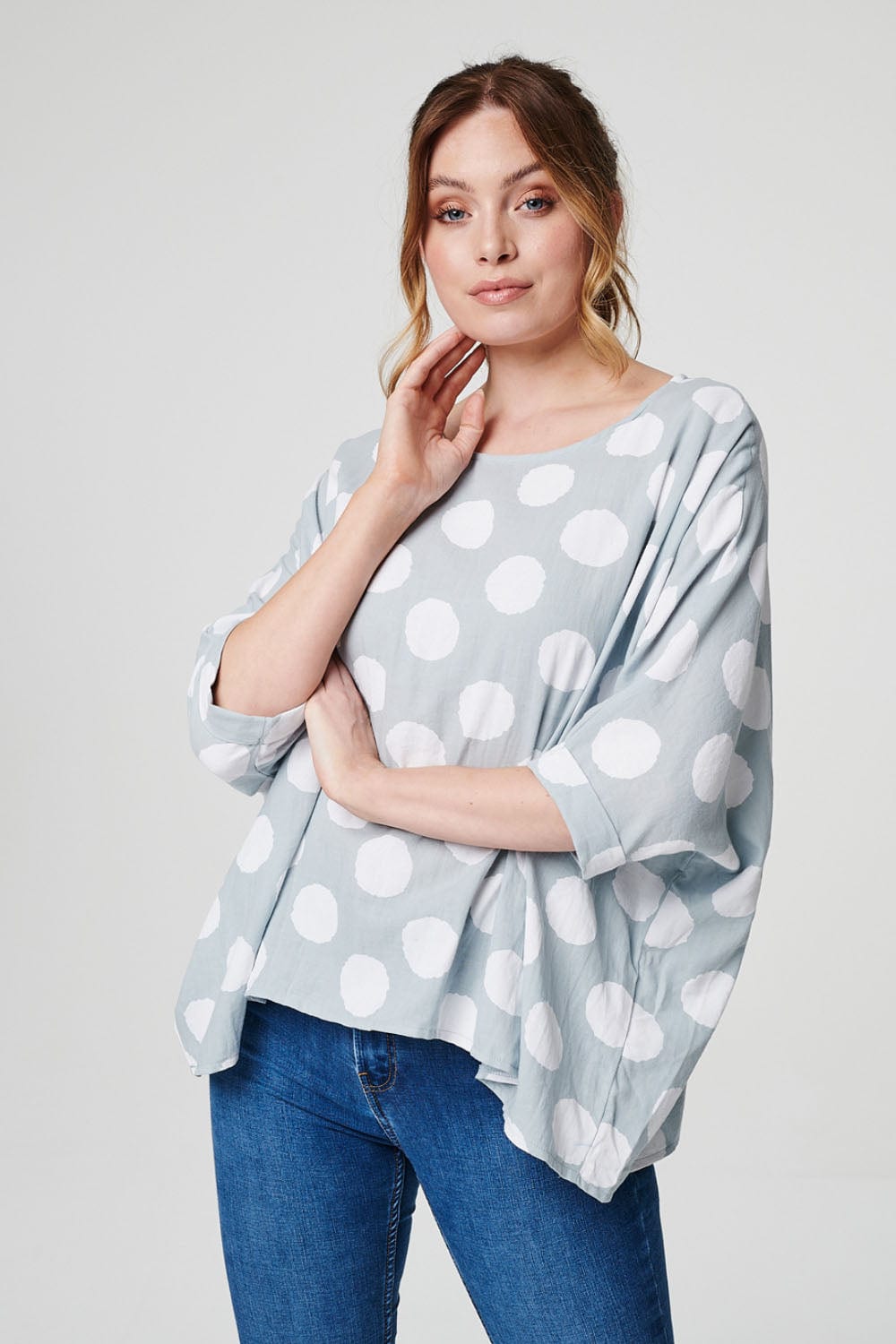 Light Blue | Polka Dot Oversized Batwing Top