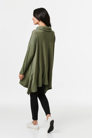 Khaki | Cowl Neck Oversized Jumper