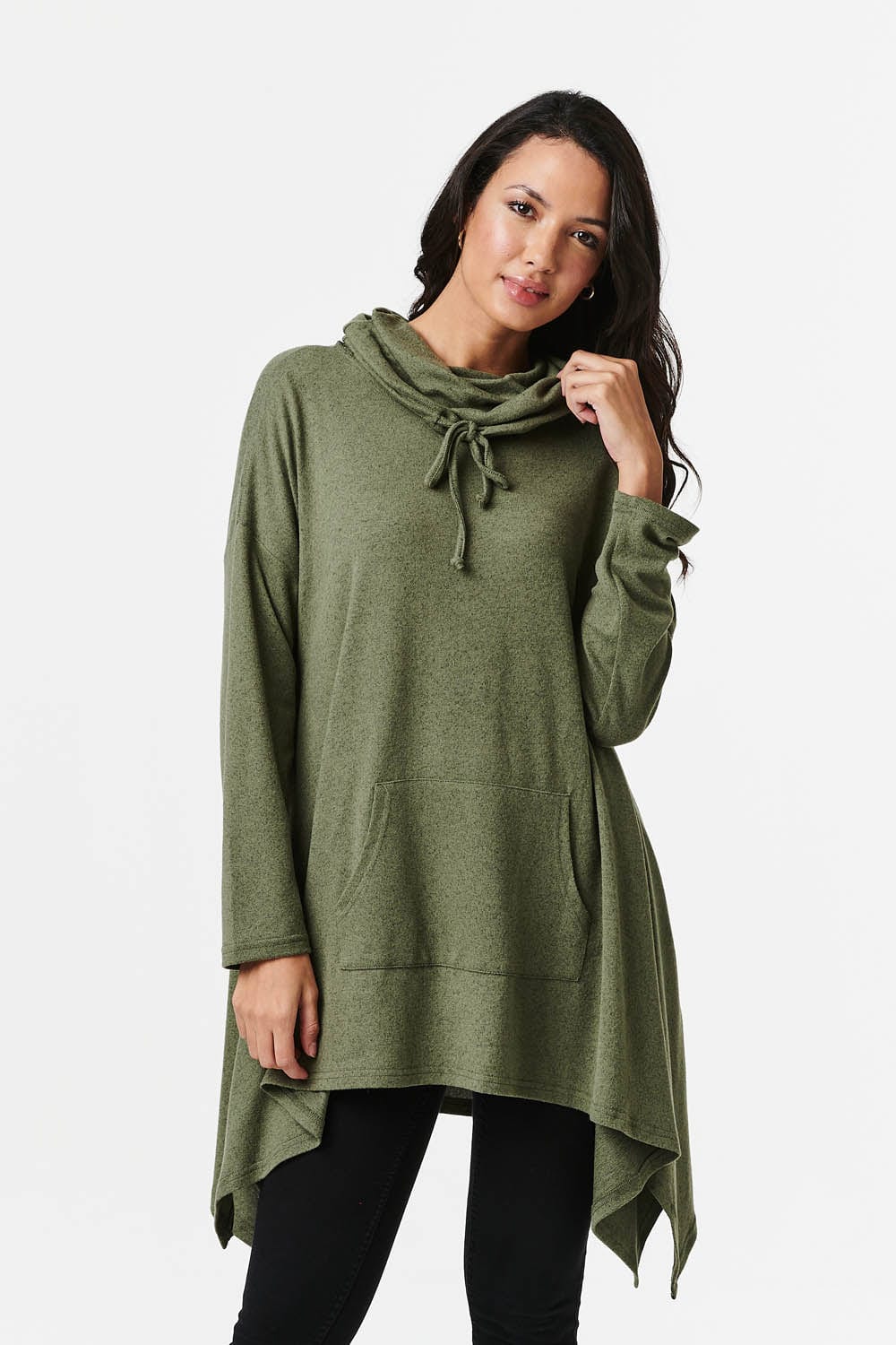 Khaki | Cowl Neck Oversized Jumper