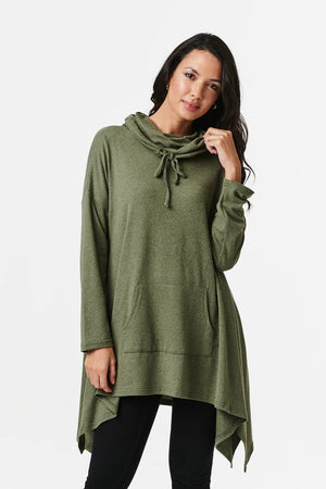 Khaki | Cowl Neck Oversized Jumper