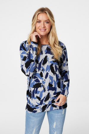 Navy | Abstract Print Slouchy Jumper