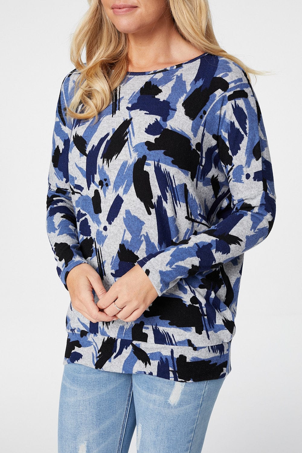 Navy | Abstract Print Slouchy Jumper