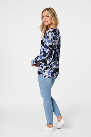Navy | Abstract Print Slouchy Jumper