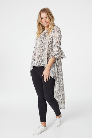 Beige | Snake Print High Low Blouse