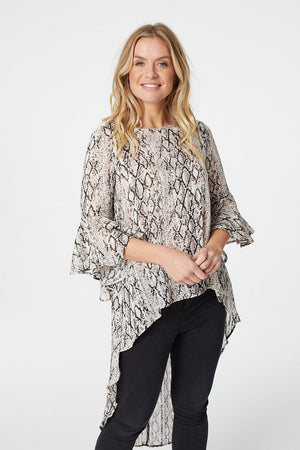 Beige | Snake Print High Low Blouse