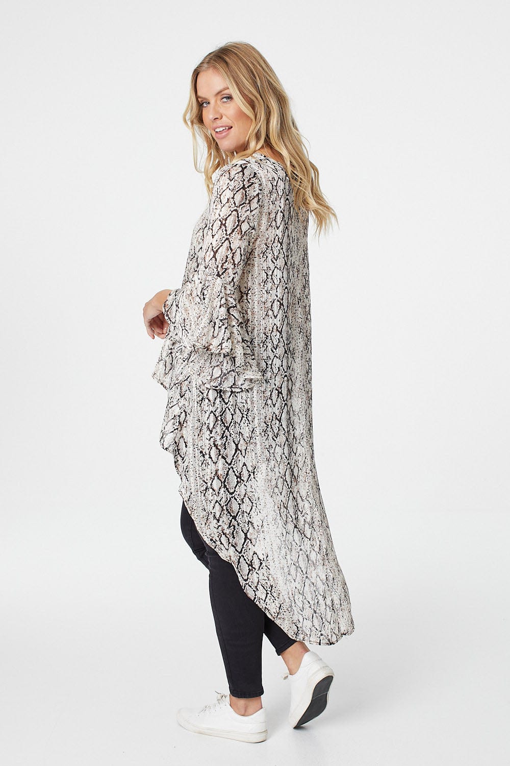 Beige | Snake Print High Low Blouse