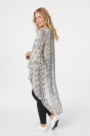 Beige | Snake Print High Low Blouse
