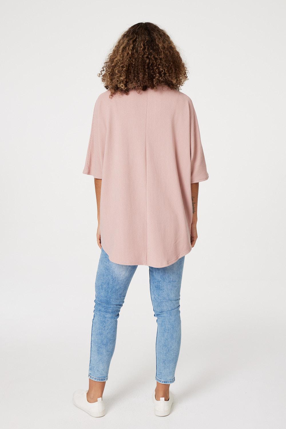 Pink | Zip Embellished Cowl Neck Top