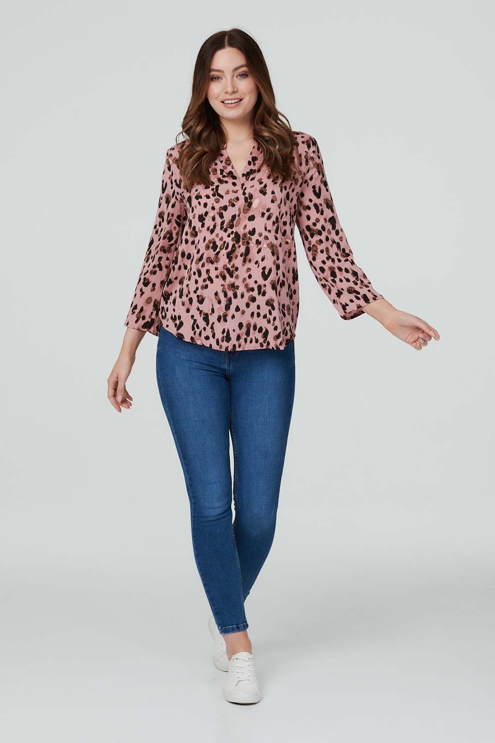 Pink | Abstract Leopard Print Blouse